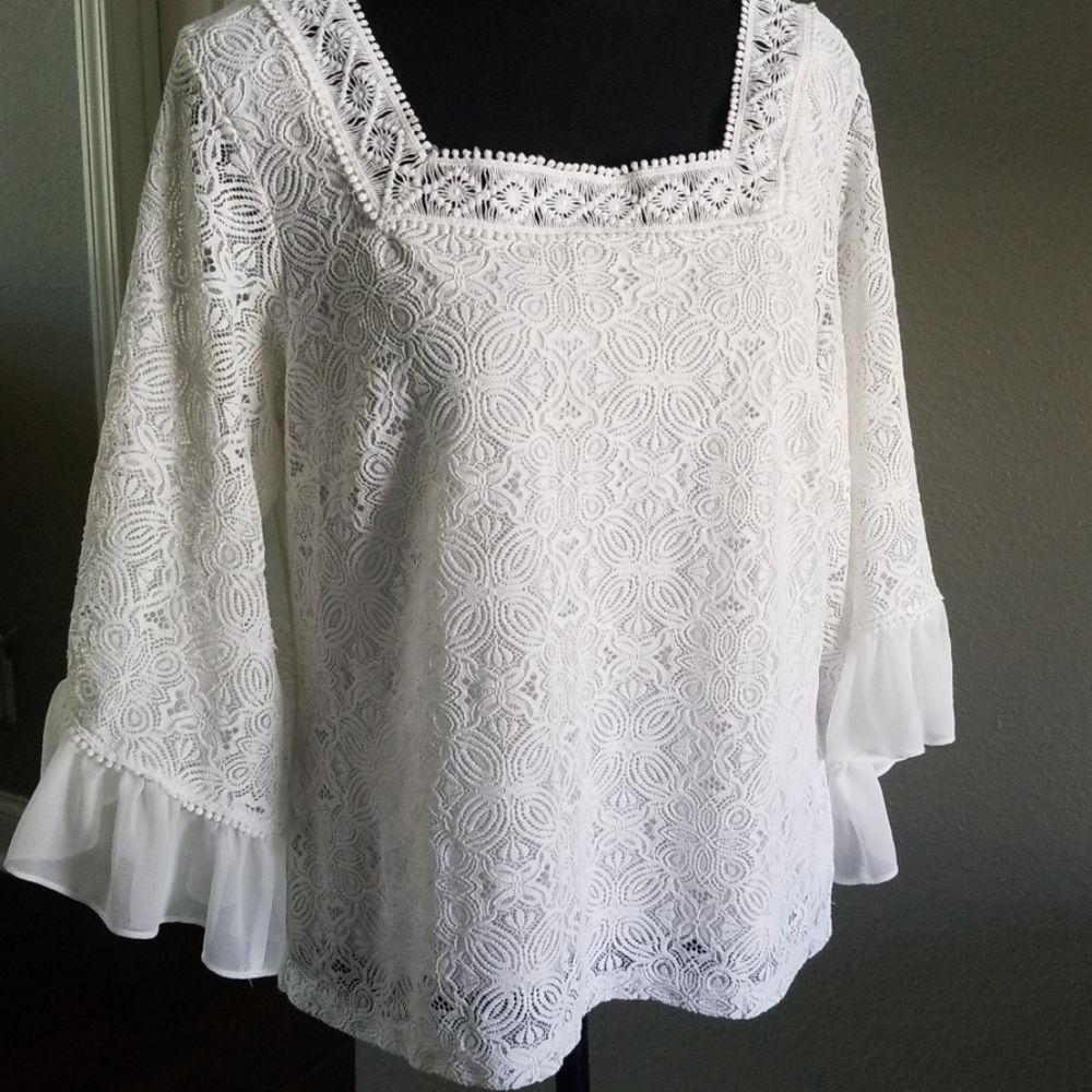 White House Black Market Ivory Lace Top